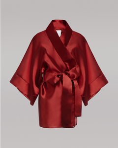 Vestaglia Kimono in tessuto mikado, ampia manica e cintura in vita