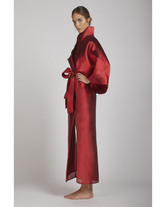 Vestaglia kimono in tessuto mikado, ampia manica e cintura in vita