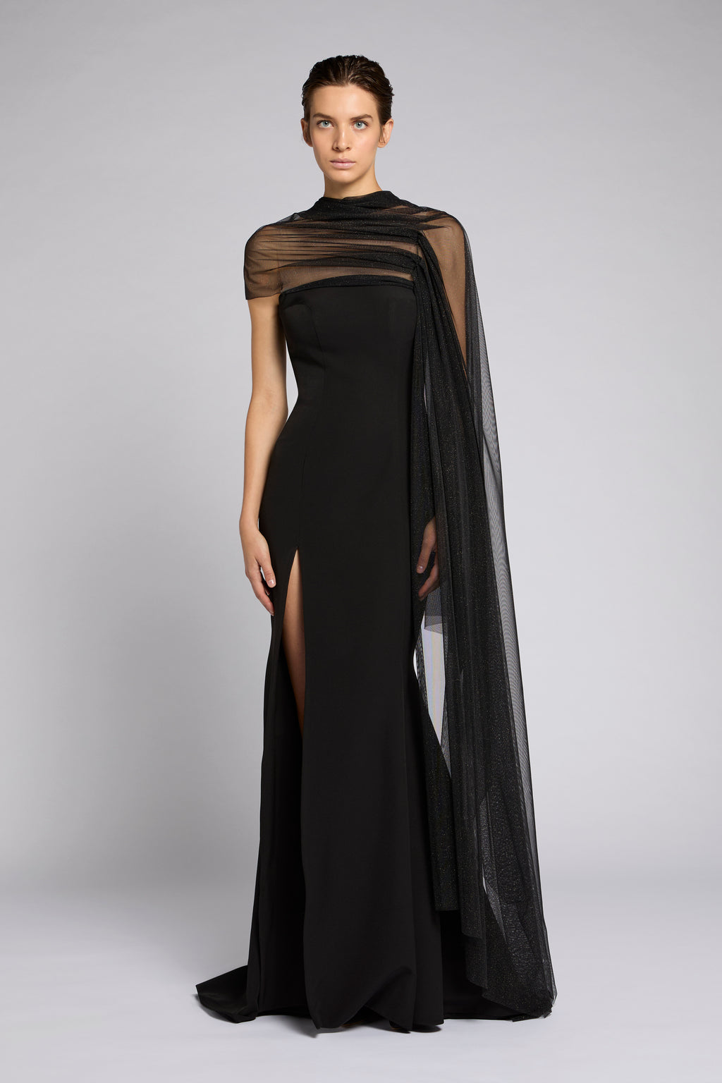 Abito lungo Tamara in crepe cady nero | Antonio Riva Milano
