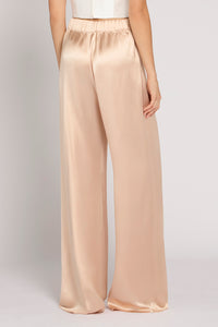 Antonio Riva Milano pantaloni da cerimonia Alissa dalla linea morbida in satin rosa con elastico in vita, Made in Italy