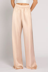 Antonio Riva Milano pantaloni da cerimonia Alissa dalla linea morbida in satin rosa con elastico in vita, Made in Italy