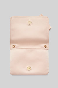 Antonio Riva Milano pochette da cerimonia Fiocco Media in tessuto mikado rosa con tracolla a catena dorata, Made in Italy