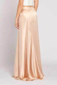 Antonio Riva Milano gonna da cerimonia Phyllis svasata in crepe satin rosa con leggero strascico e dettagli di nervature a raggiera davanti e dietro, Made in Italy