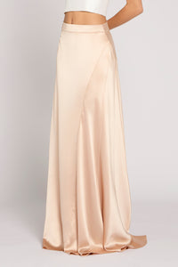 Antonio Riva Milano gonna da cerimonia Phyllis svasata in crepe satin rosa con leggero strascico e dettagli di nervature a raggiera davanti e dietro, Made in Italy
