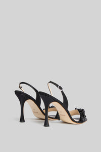 Antonio Riva Milano Smeraldo sandali da cerimonia in raso nero con perle e cinturino slingback, tacco 95 mm, interno in pelle e suola in cuoio, Made in Italy