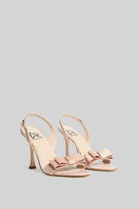 Antonio Riva Milano Smeraldo sandali da cerimonia in raso rosa con fiocco piatto e cinturino slingback, tacco 95 mm, interno in pelle e suola in cuoio, Made in Italy